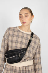 Black vegan leather silver zip bum bag