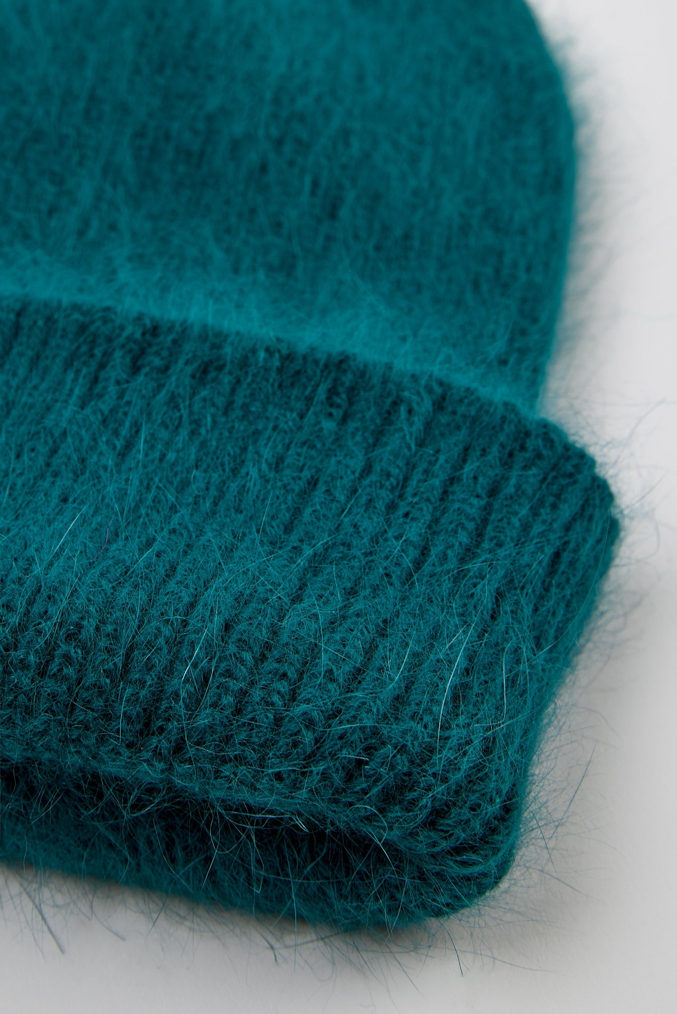 Teal mohair beanie hat