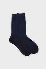 Blue contrast metallic ribbed socks