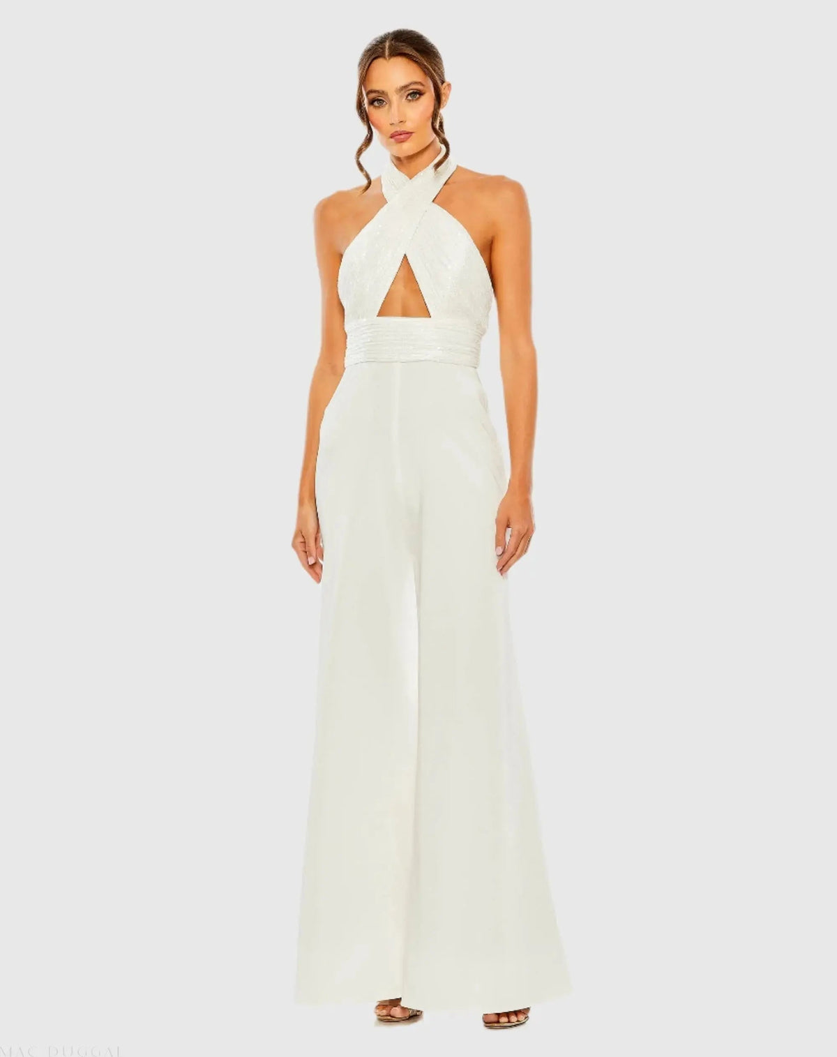 Sequined Cross Neck Halter Jumpsuit