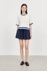 White and blue varsity trim knit tee