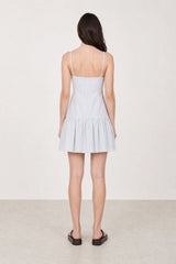 White and navy blue vertical striped strappy mini dress