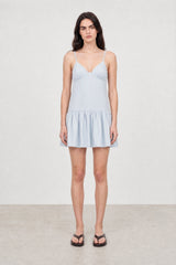 White and navy blue vertical striped strappy mini dress