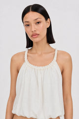 White braided strap blouson tank