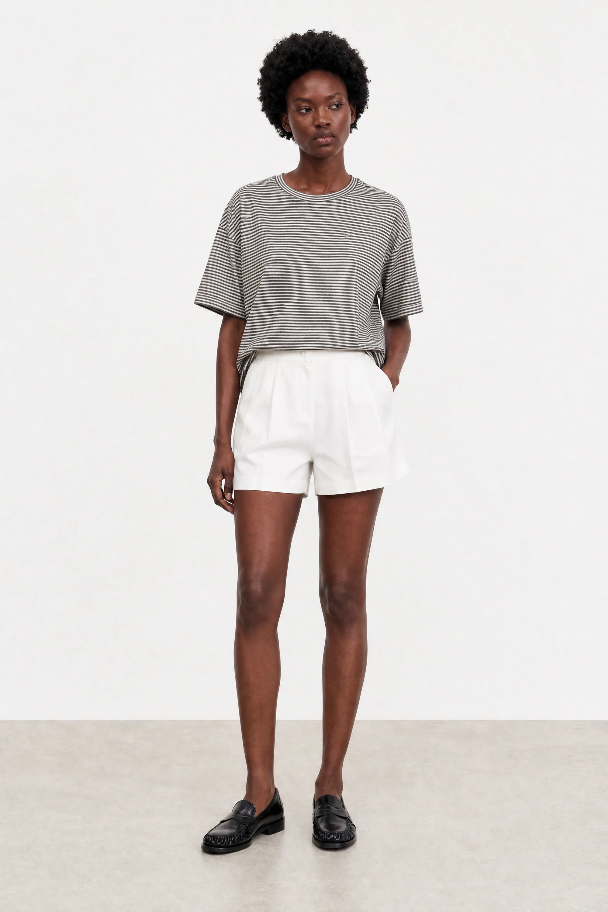White double pleat tailored shorts
