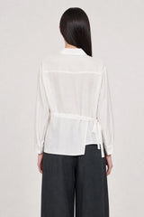 White horizontal button panel tie waist shirt