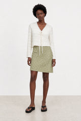 White lace trimmed tie front semi sheer cardigan
