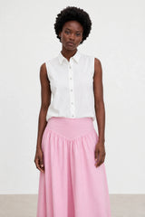 White loose panel back sleeveless shirt