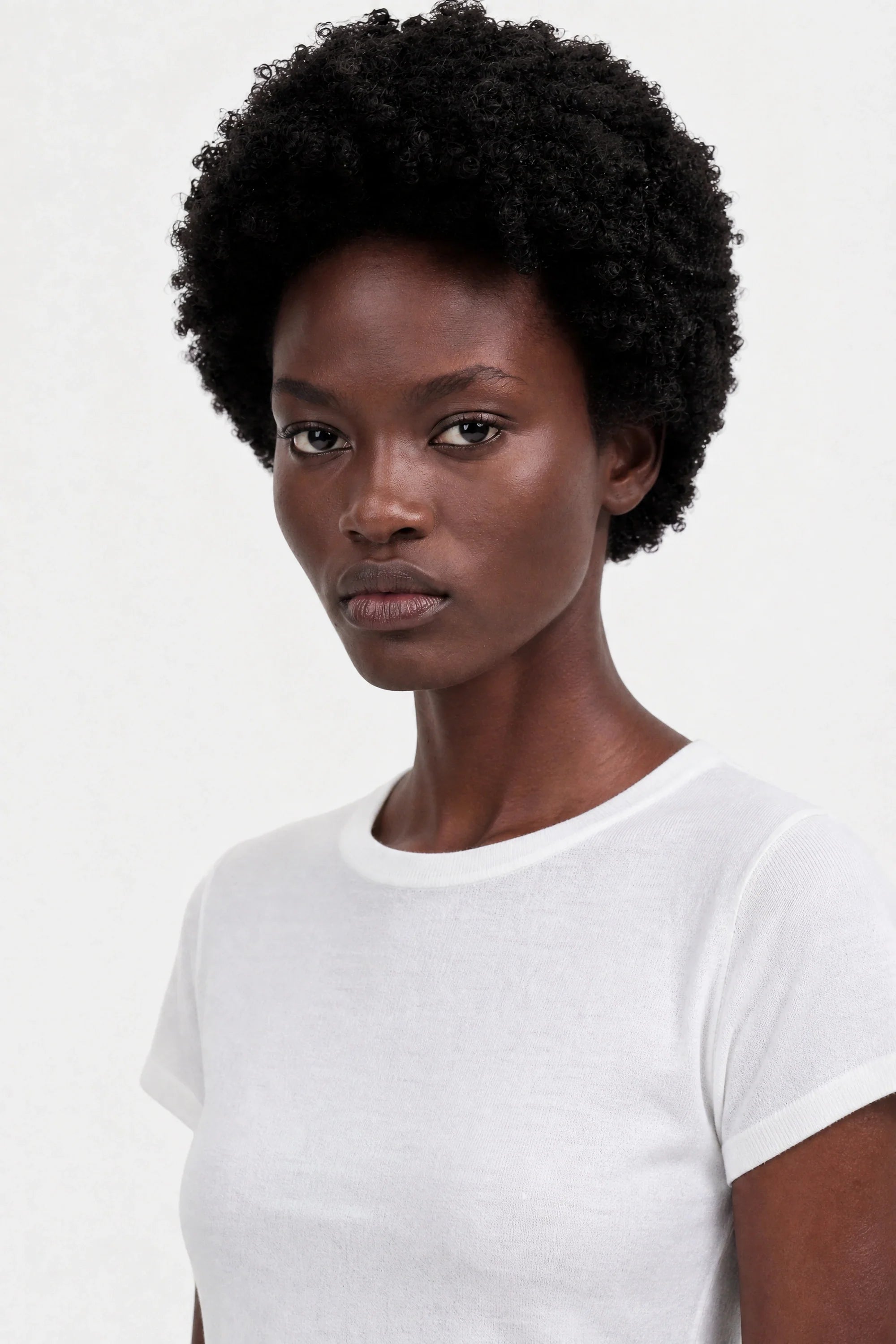 White semi sheer jersey vertical seam tee