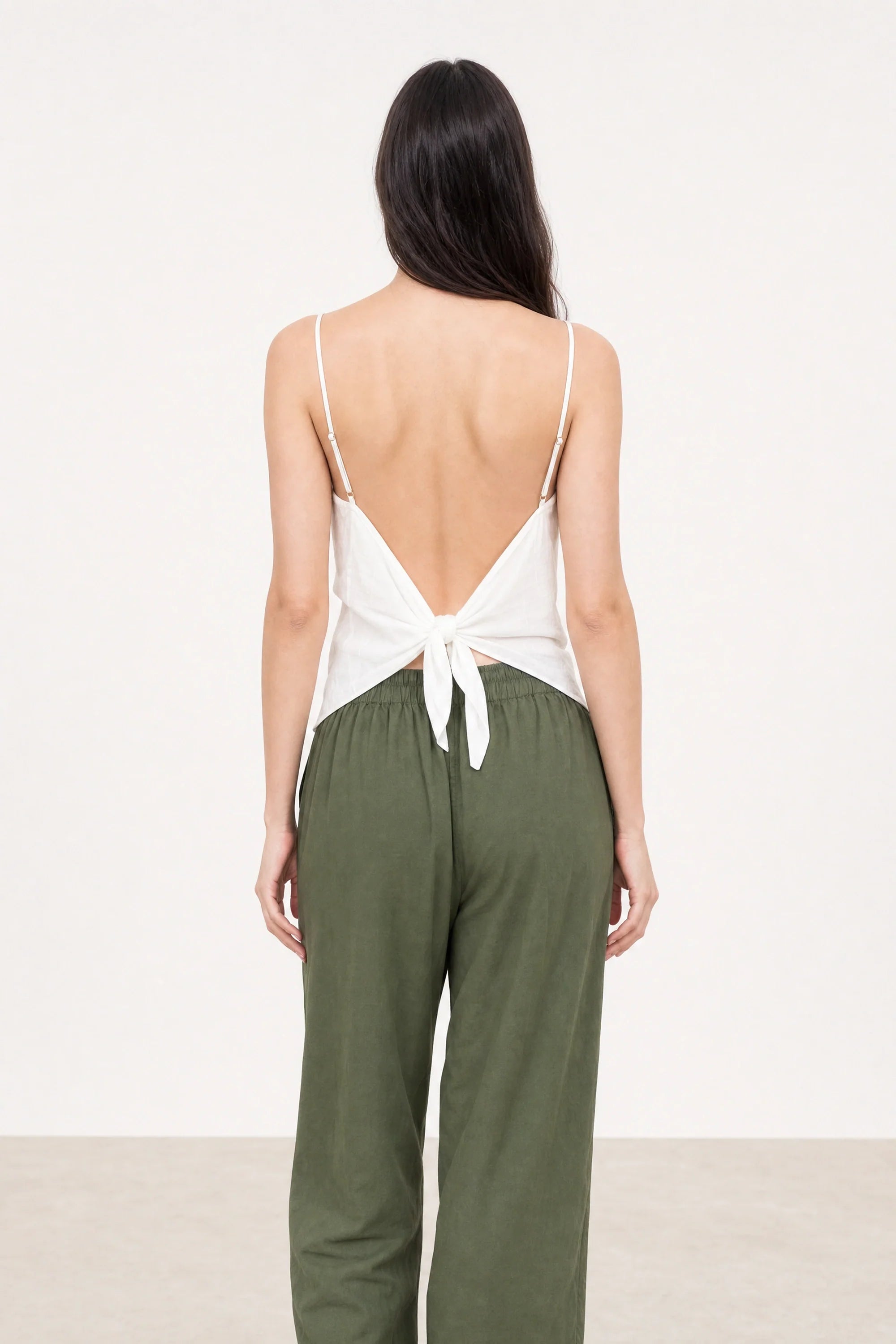 White tie back strappy tank