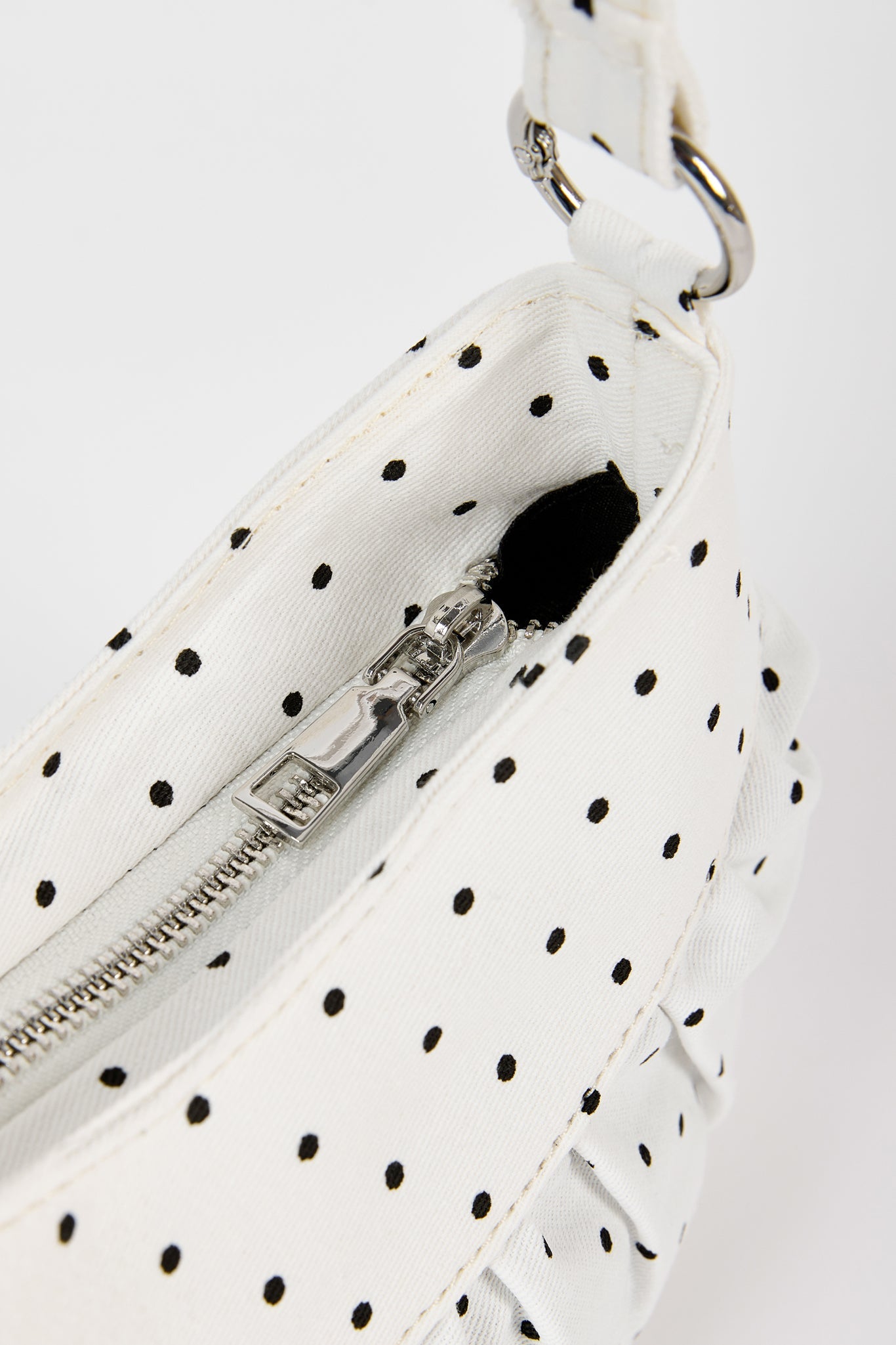 White tiny polka dot ruched curve shoulder bag