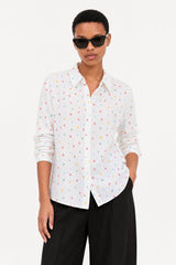 White rainbow polka dot cotton shirt