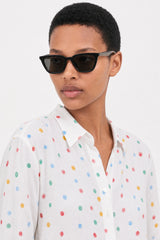 White rainbow polka dot cotton shirt