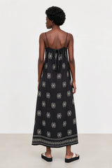 Black and white printed linen blend maxi dress