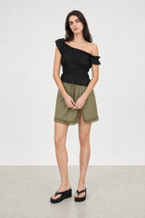 Black wide ruched asymmetric tank