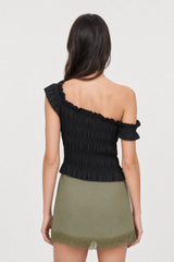 Black wide ruched asymmetric tank
