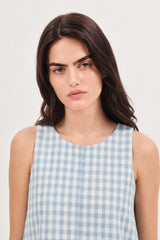Blue large gingham checked side pocket dress