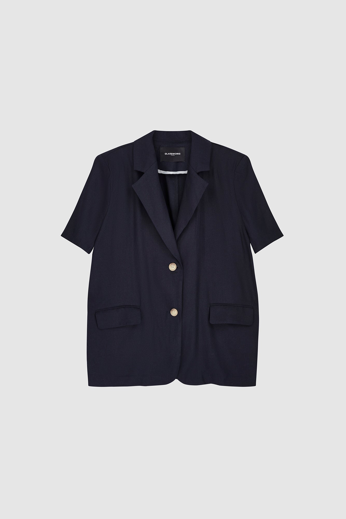 Navy blue short sleeved boxy blazer