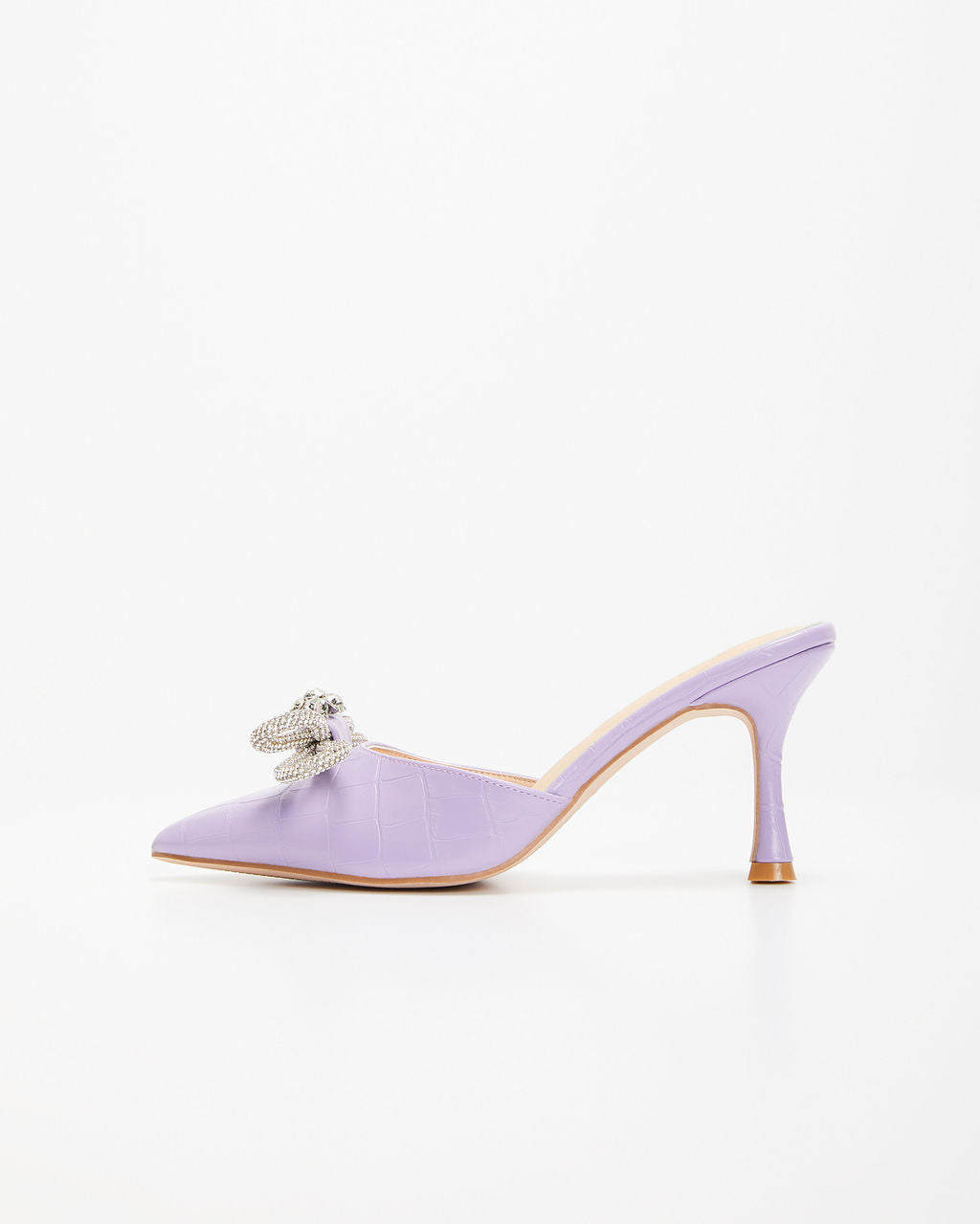 Ophelia Croc Embossed Crystal Embellished Bow Mule Heels