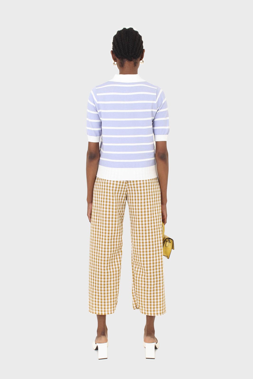 Mustard and white gingham loose fit trousers