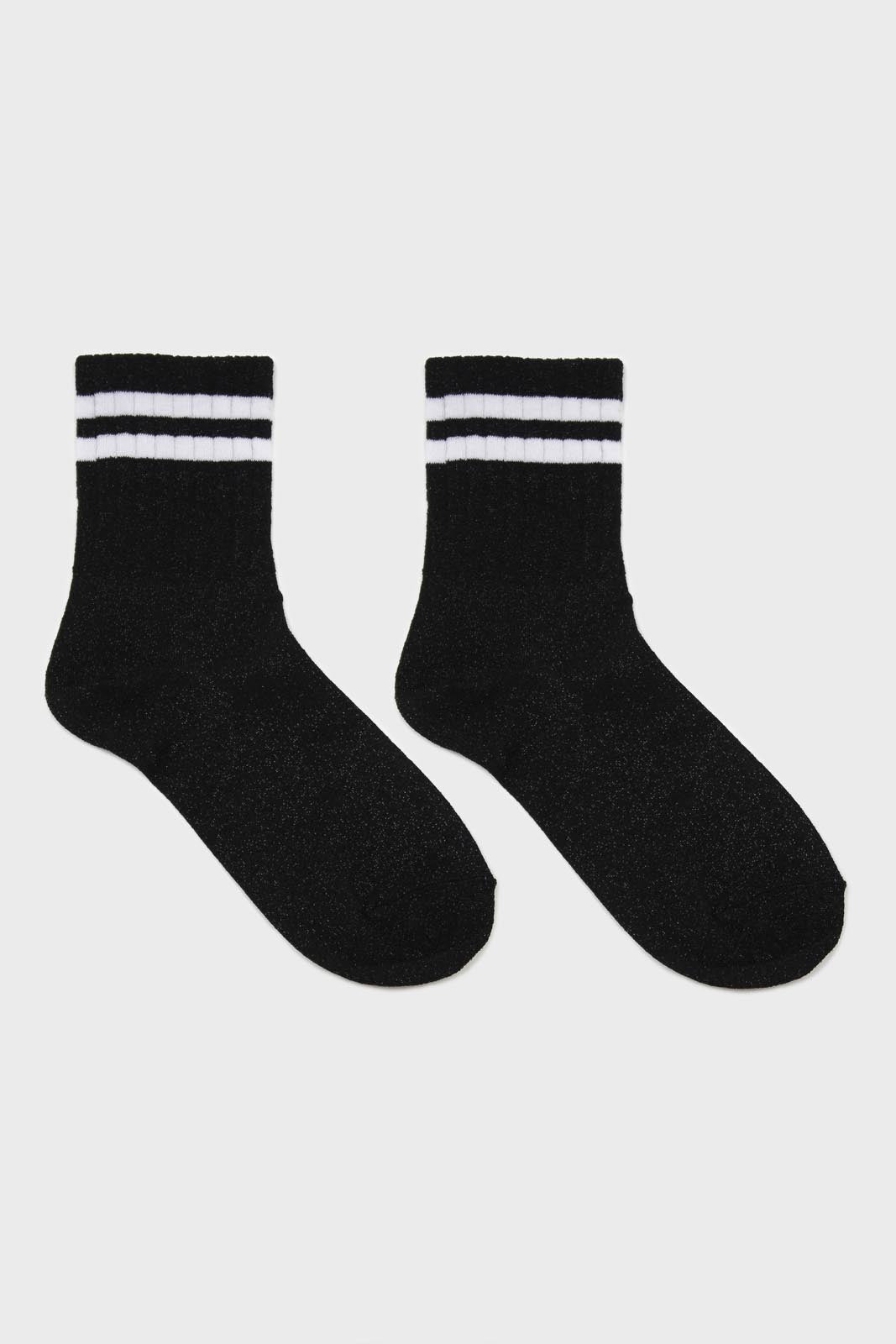 Black metallic white varsity stripe socks