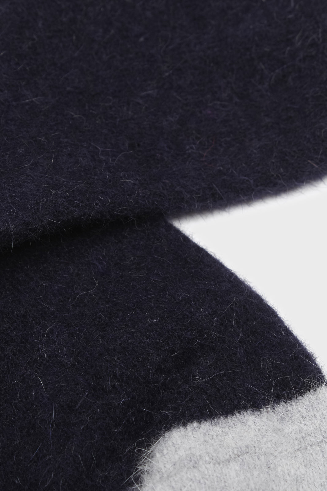 Navy and grey furry color block angora socks