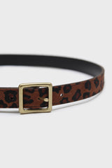 Brown leopard horsehair genuine leather thin belt