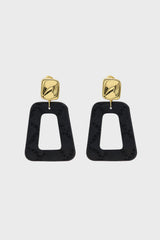 Gold and black vegan leather square drop earrings